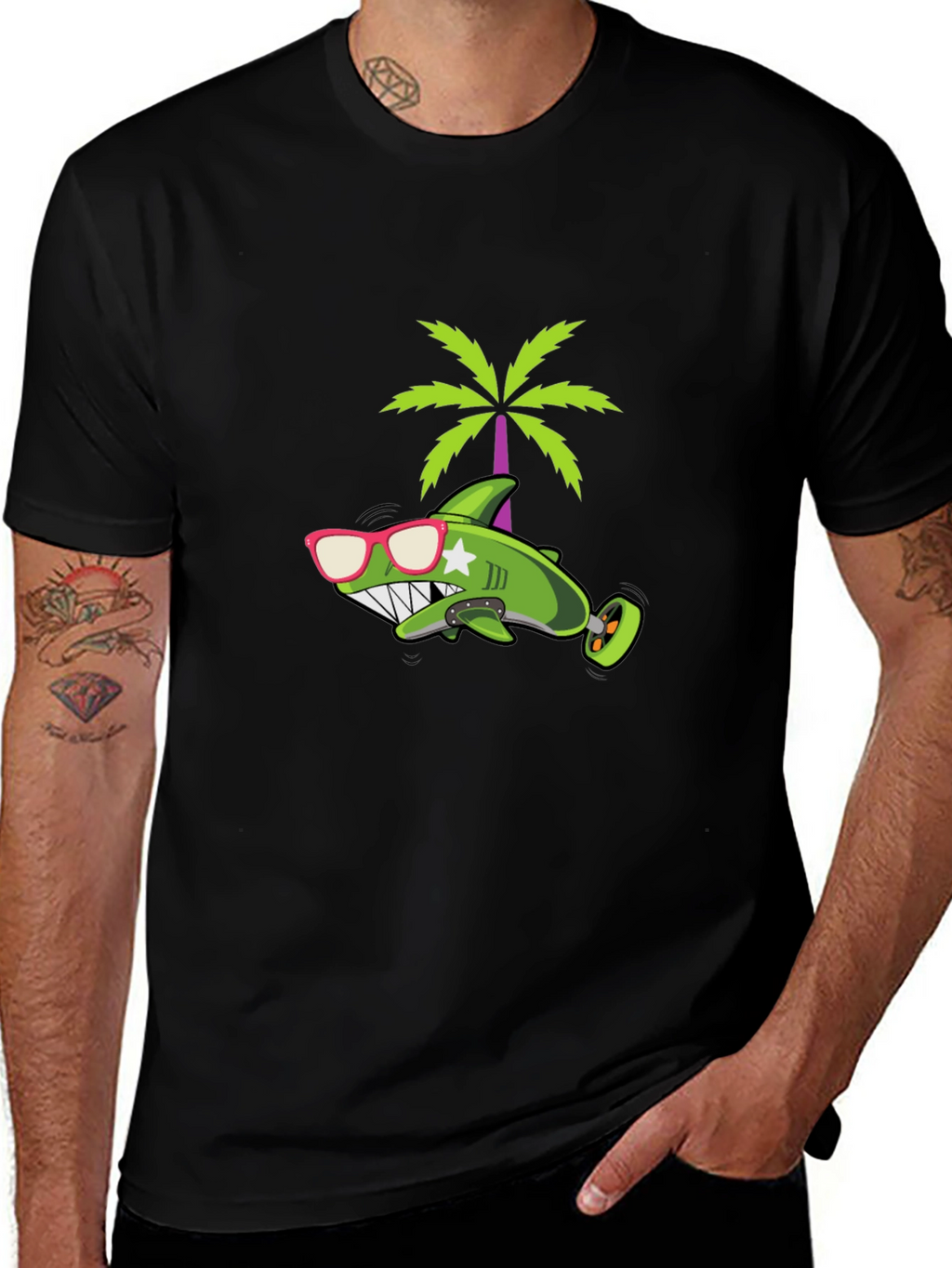Cool Shark Graphic Tee - Black Cotton T-Shirt