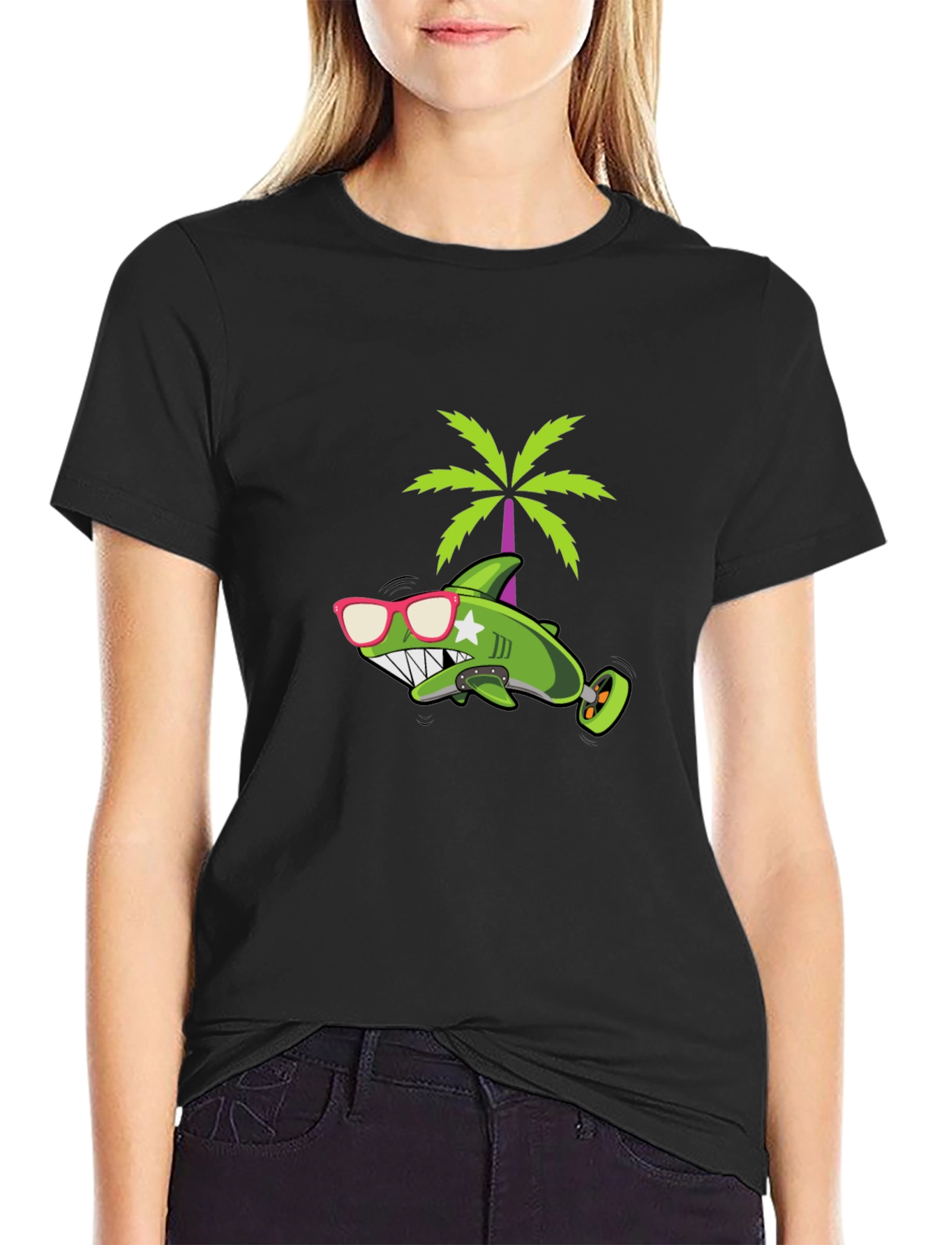 Cool Shark Graphic Tee - Black Cotton T-Shirt