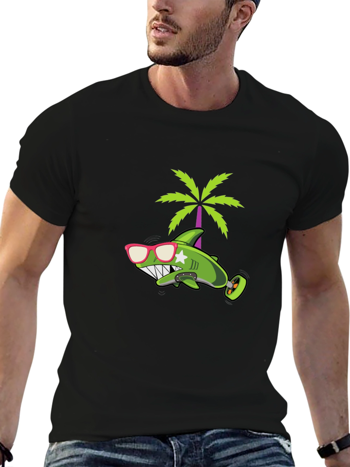 Cool Shark Graphic Tee - Black Cotton T-Shirt