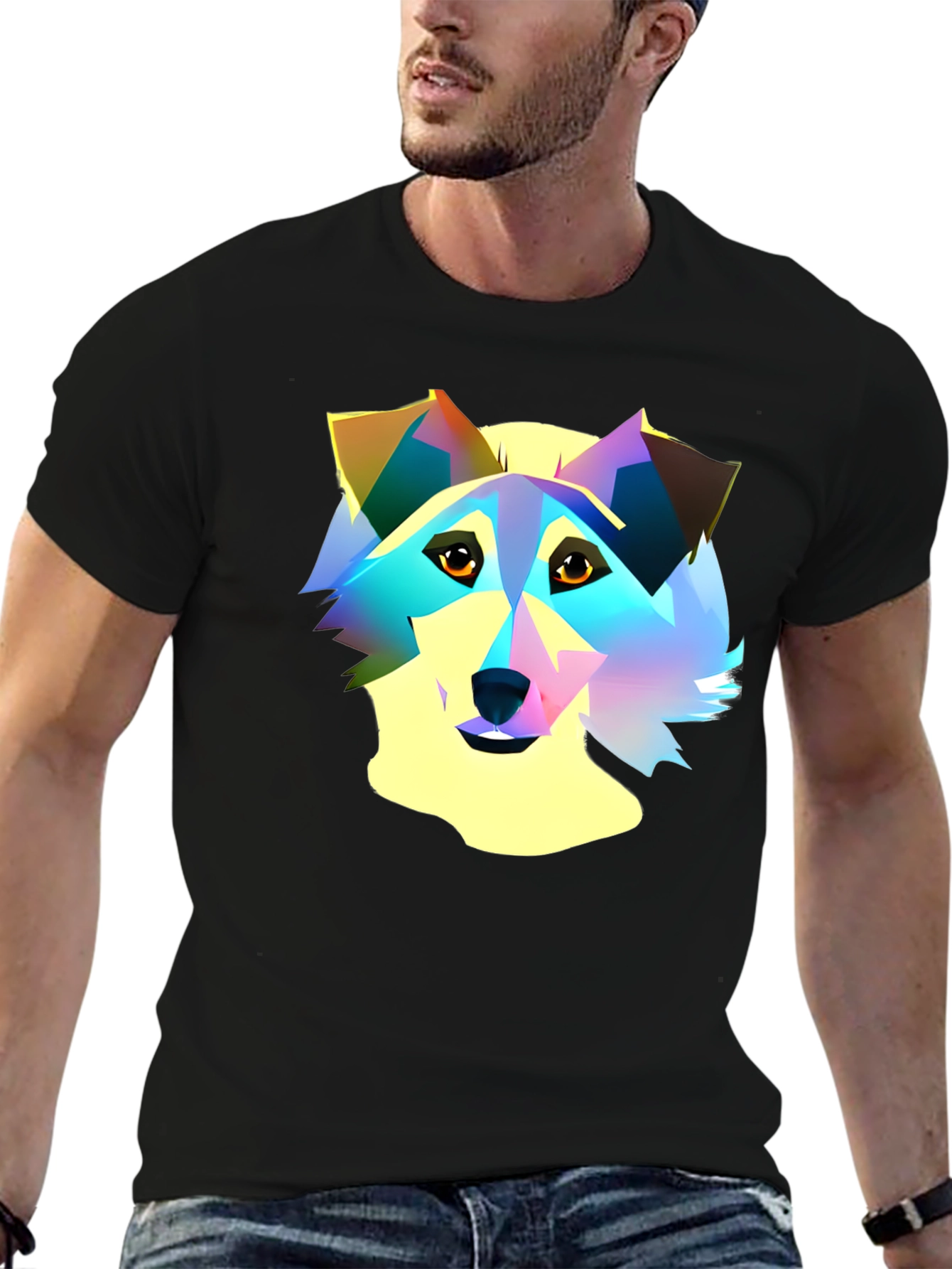 Colorful Geometric Dog Graphic T-Shirt