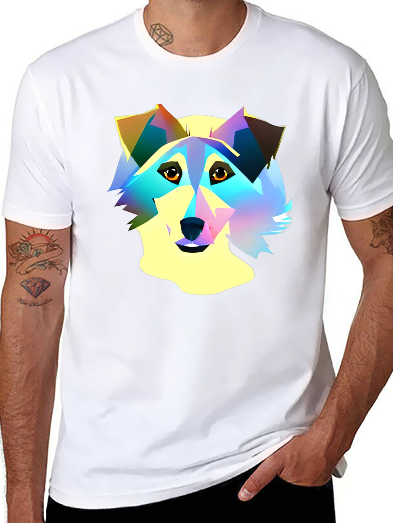 Colorful Geometric Dog Graphic T-Shirt