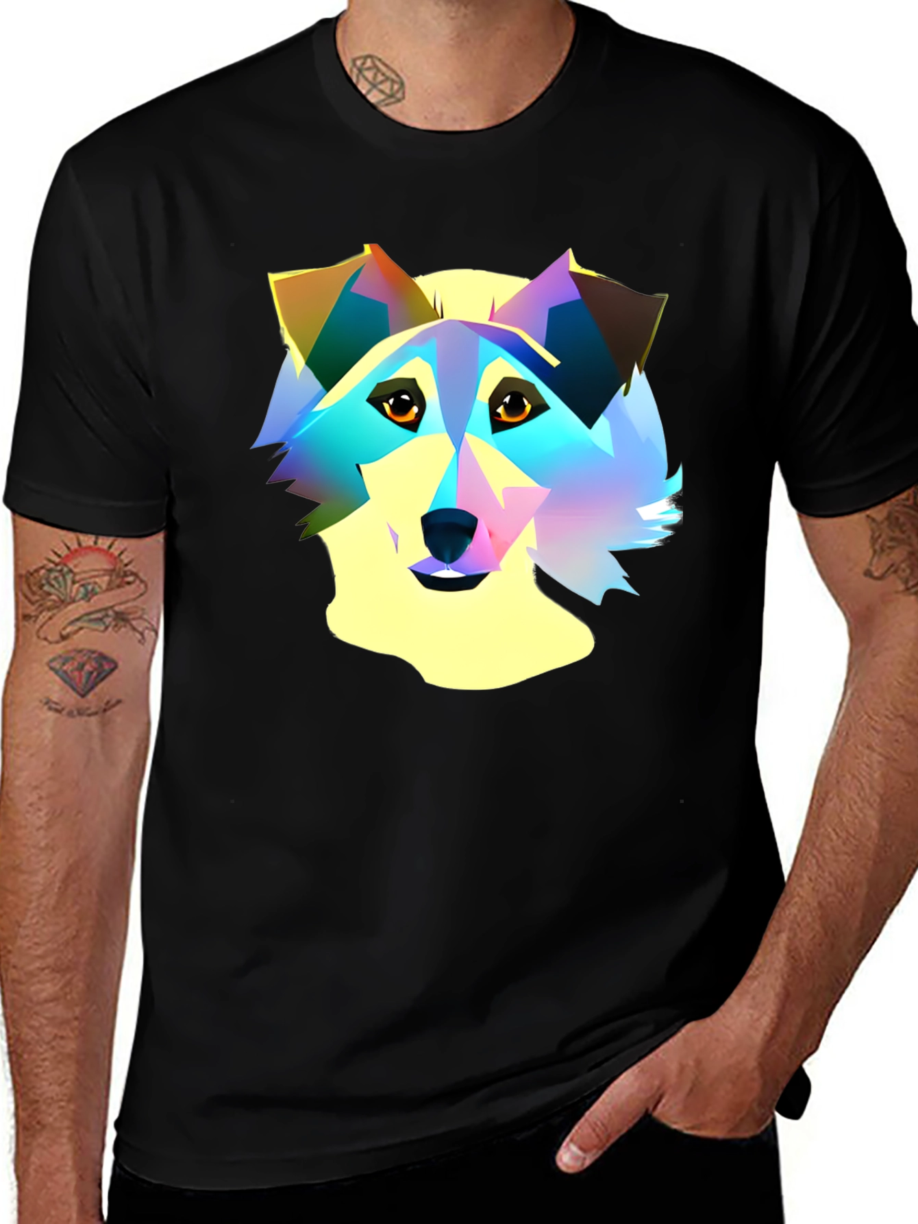 Colorful Geometric Dog Graphic T-Shirt