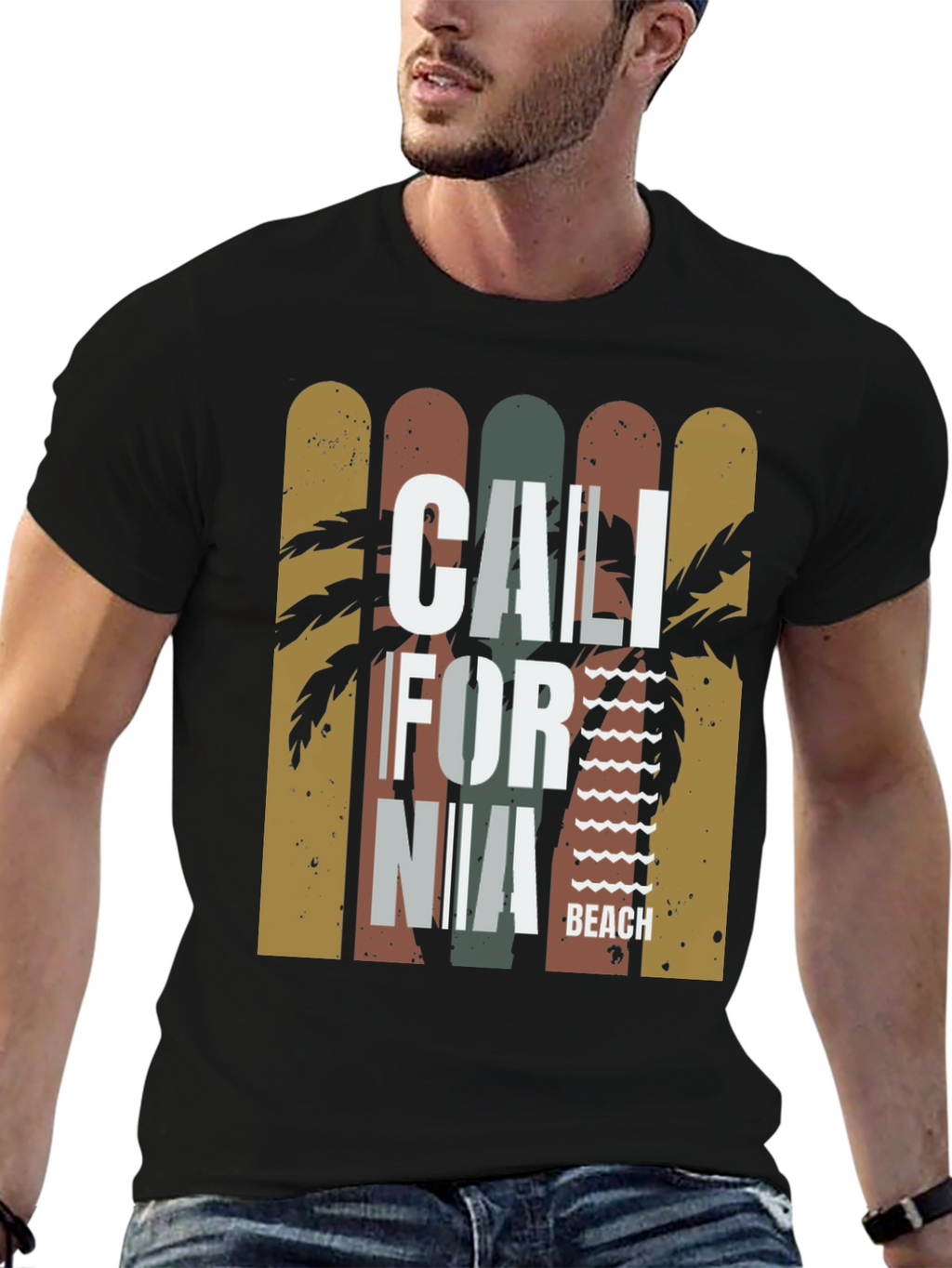 California Beach Black Graphic T-Shirt