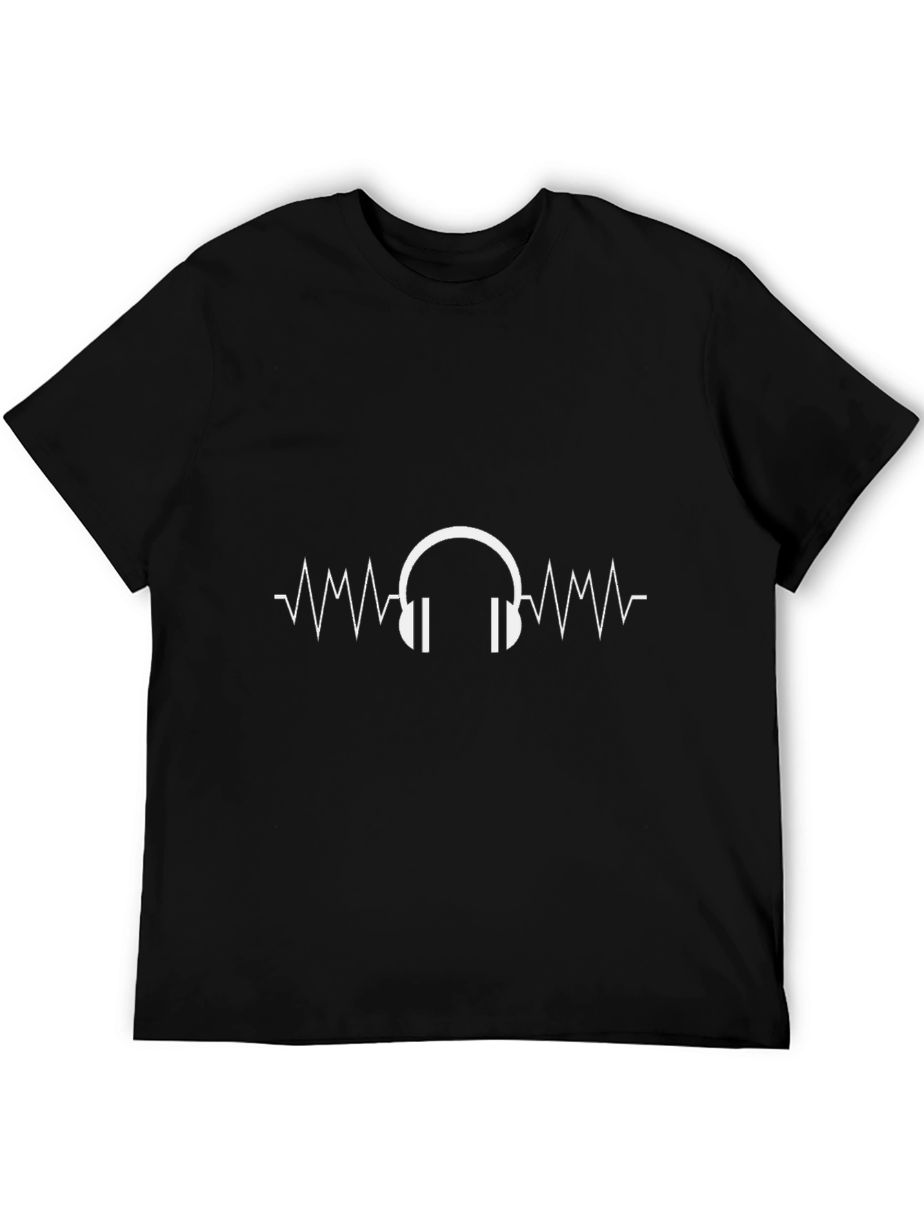 Headphone Heartbeat Graphic Black T-Shirt