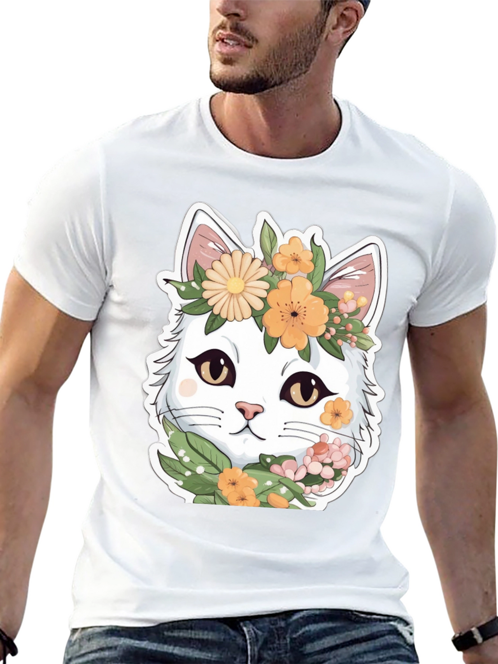 Floral Cat Graphic Tee - Soft & Stylish