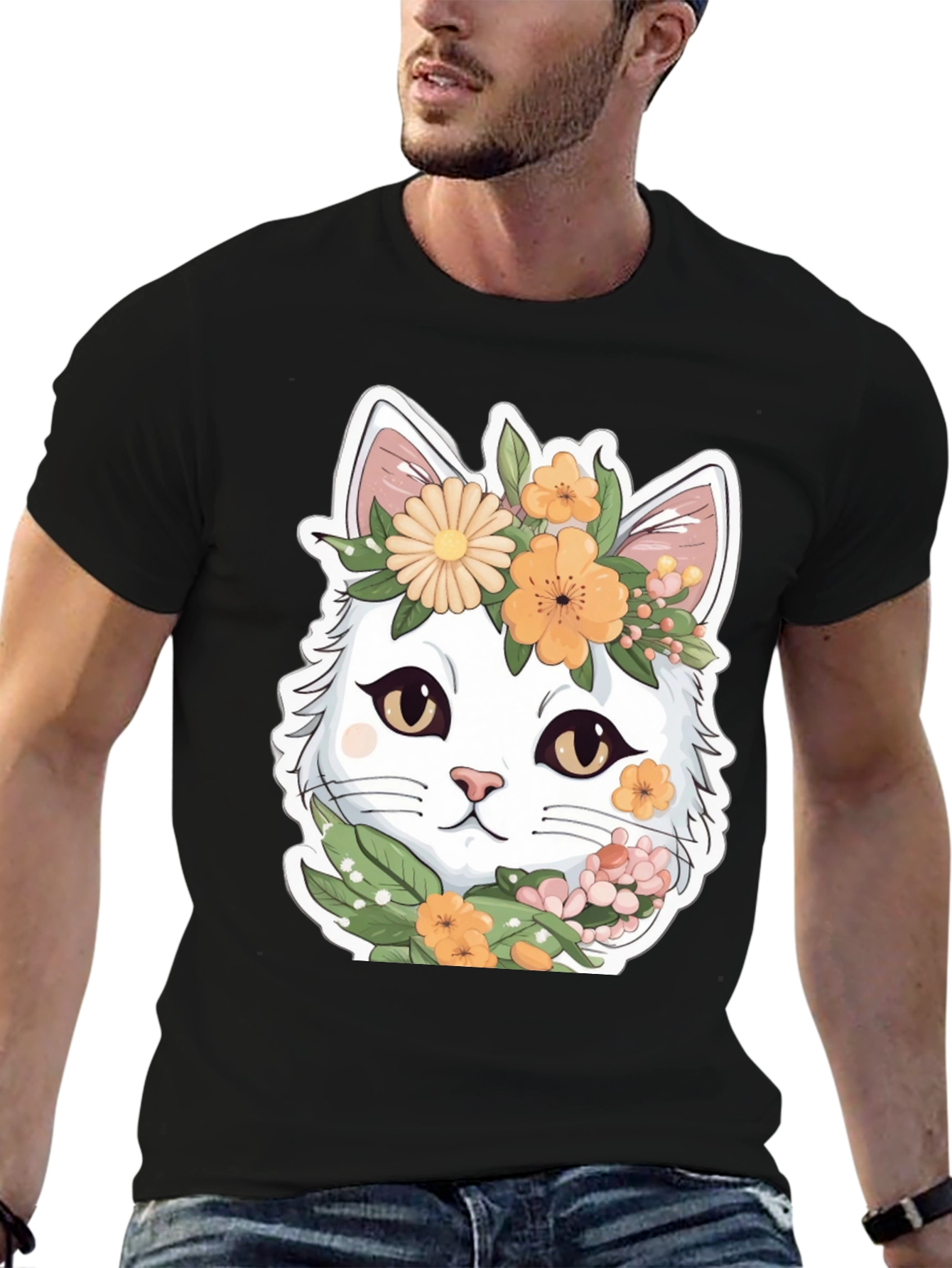 Floral Cat Graphic Tee - Soft & Stylish