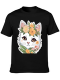 Floral Cat Graphic Tee - Soft & Stylish