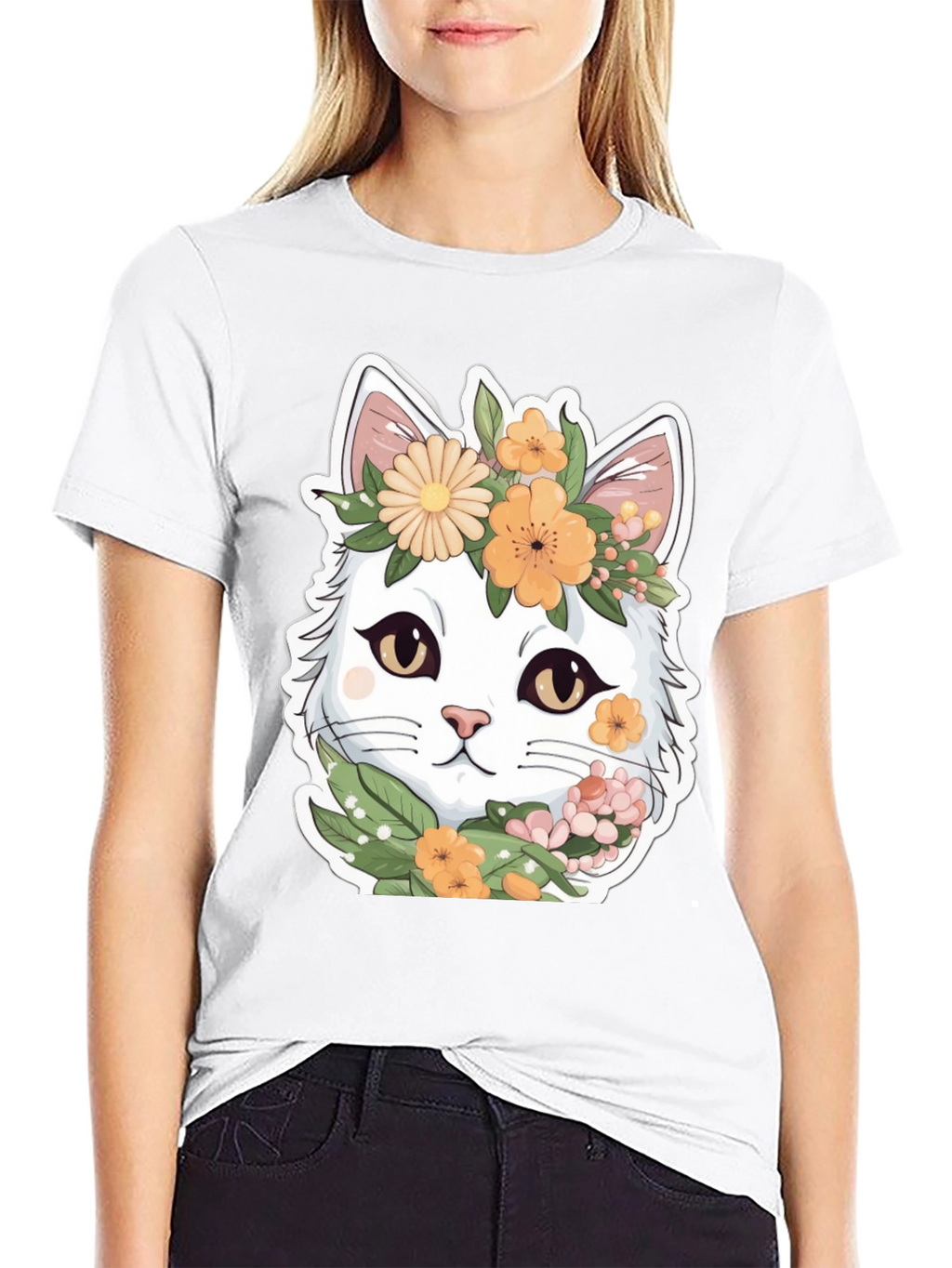 Floral Cat Graphic Tee - Soft & Stylish