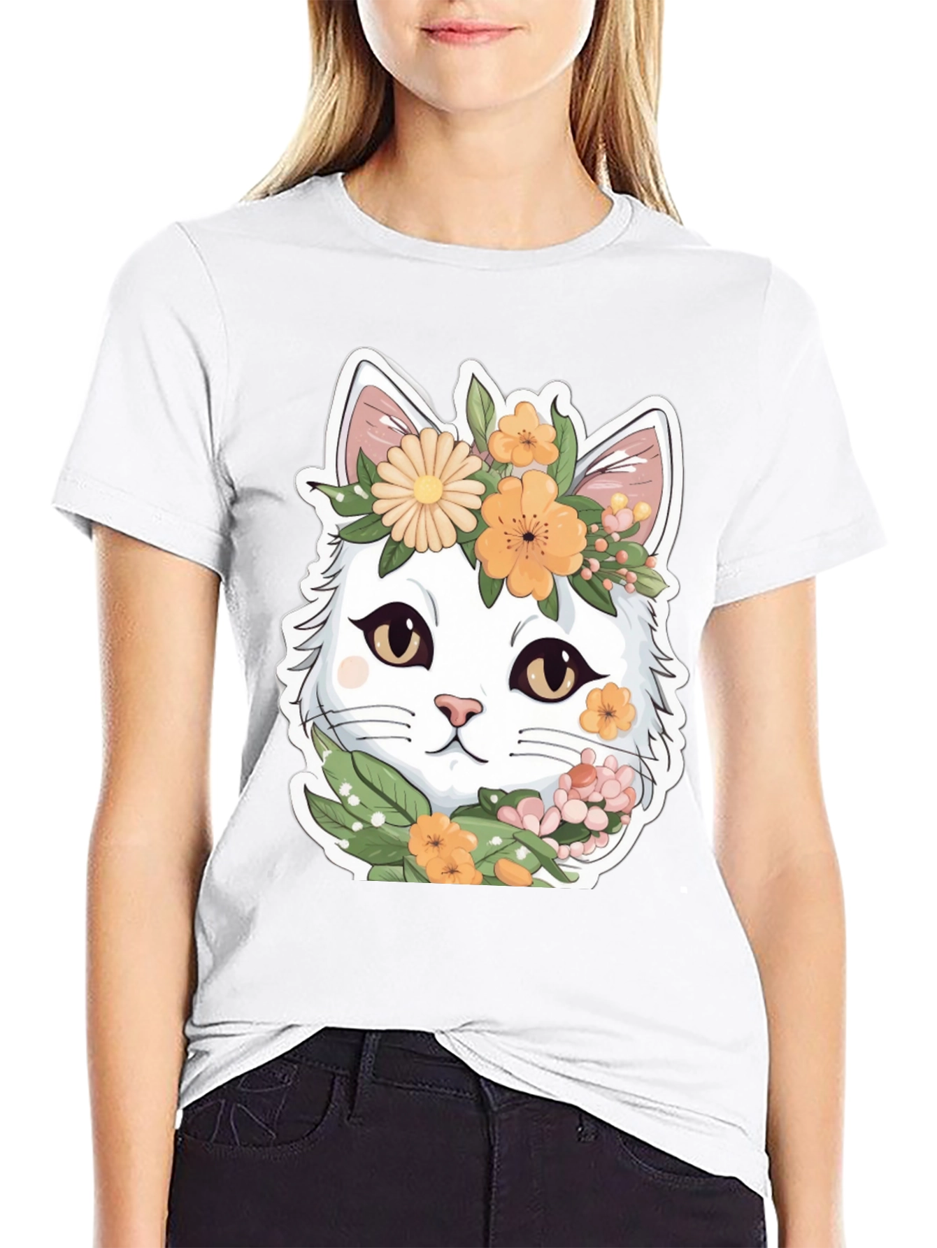 Floral Cat Graphic Tee - Soft & Stylish