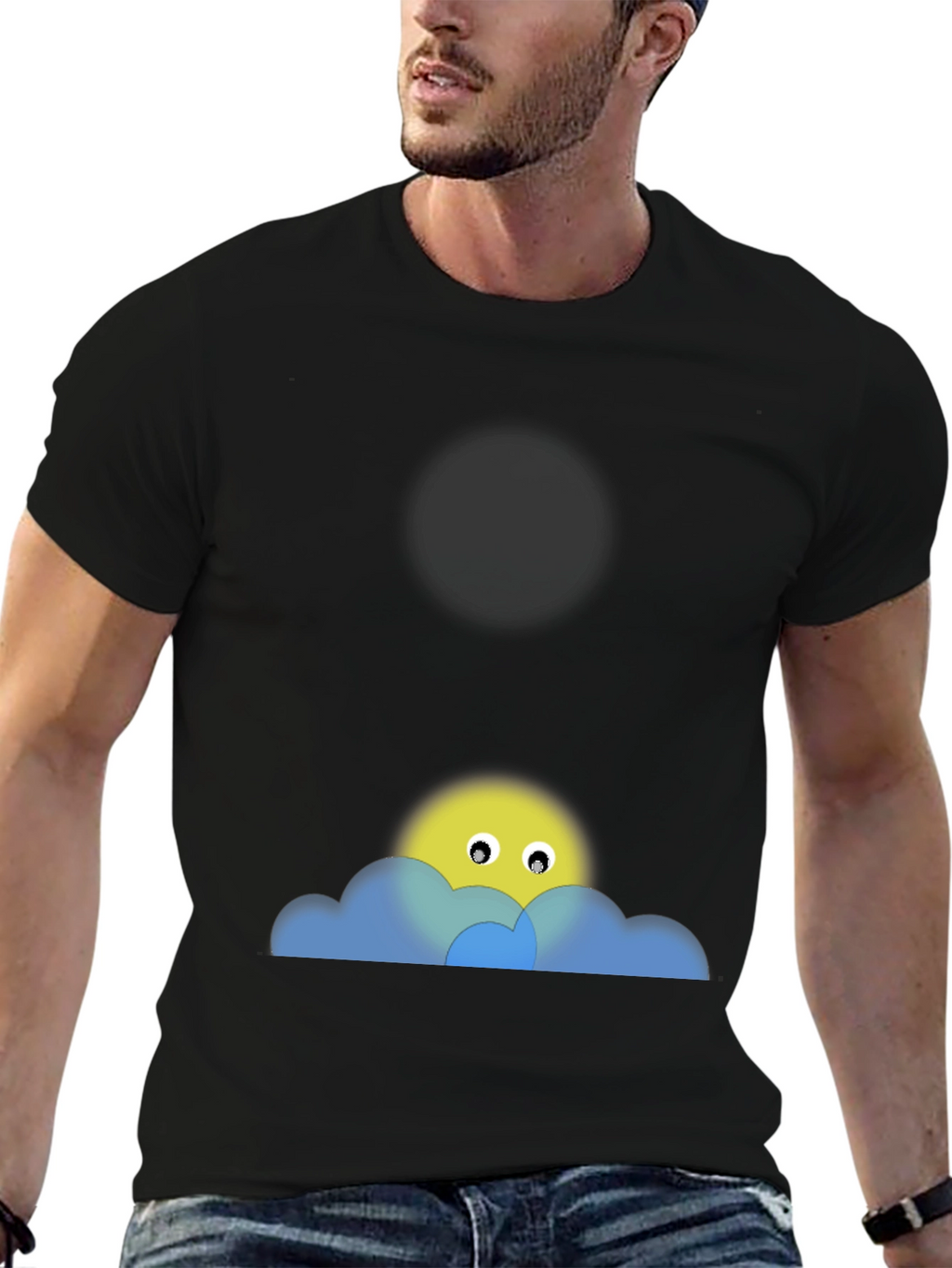 Black Tee with Peek-a-Boo Sun & Cloud Graphic