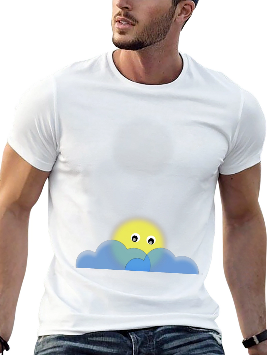 Black Tee with Peek-a-Boo Sun & Cloud Graphic
