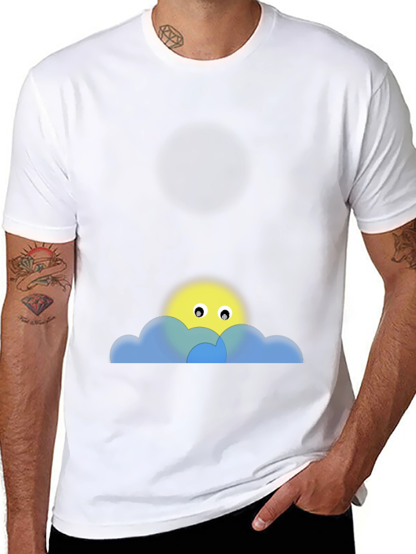 Black Tee with Peek-a-Boo Sun & Cloud Graphic