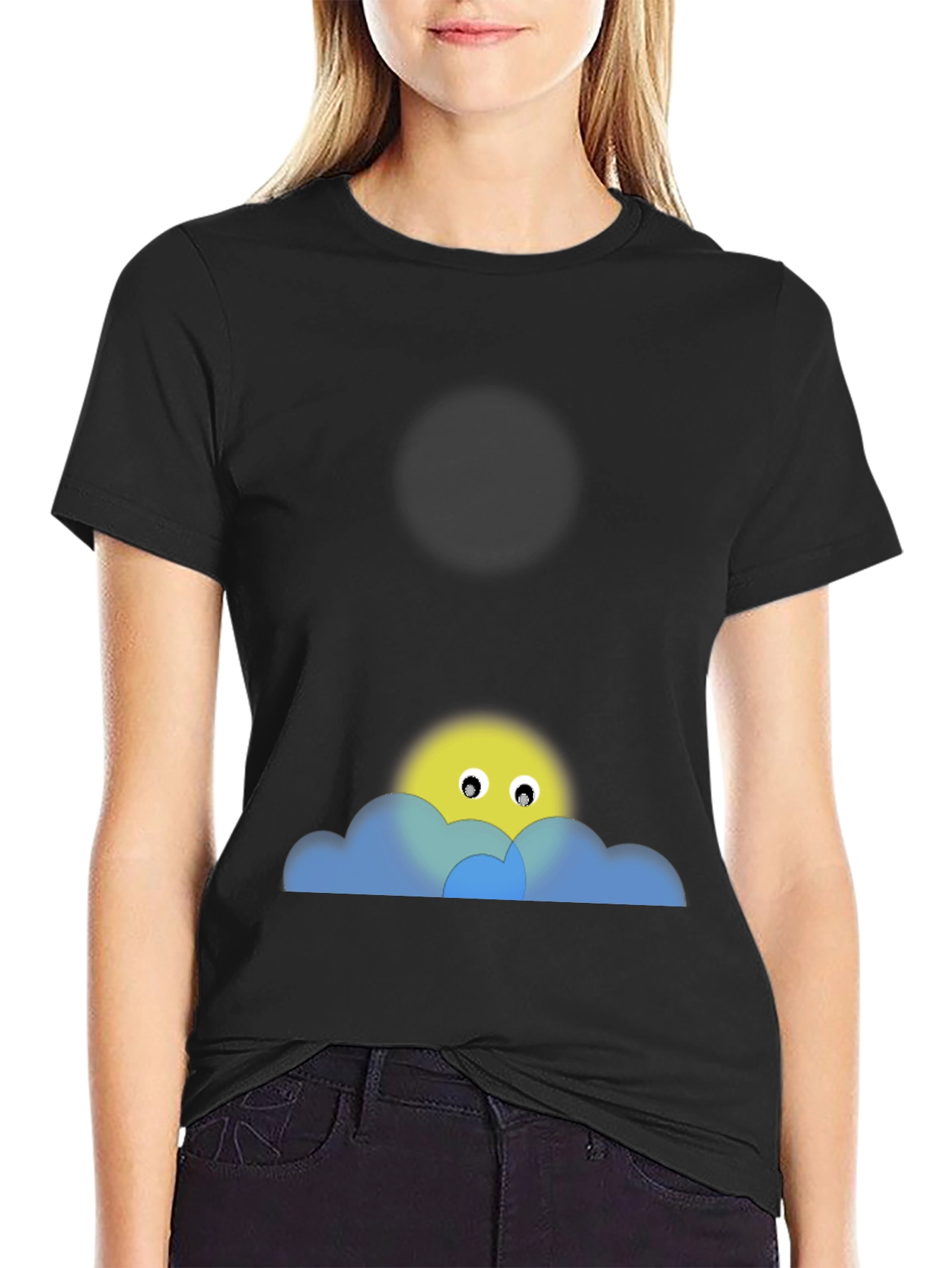 Black Tee with Peek-a-Boo Sun & Cloud Graphic