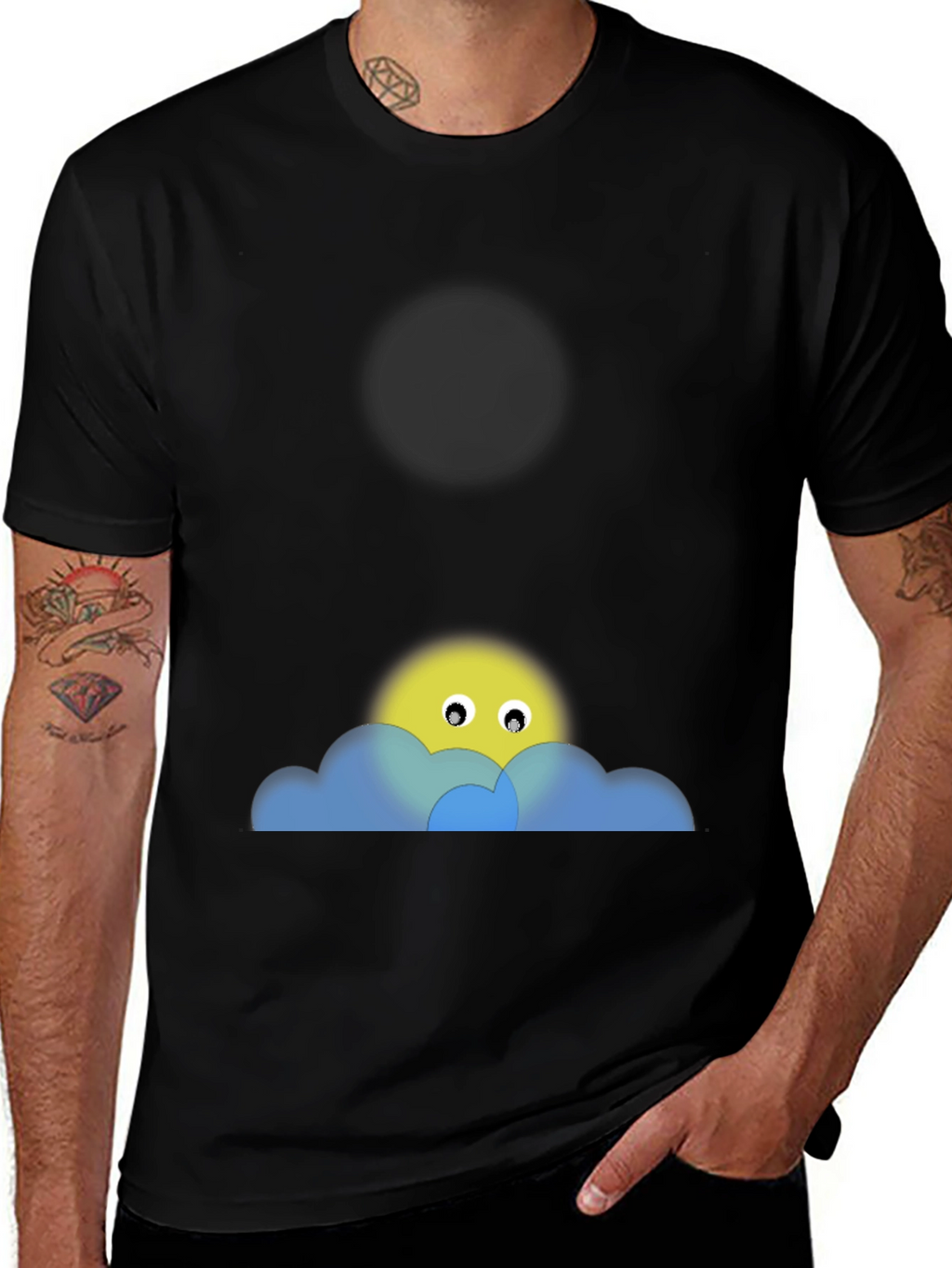 Black Tee with Peek-a-Boo Sun & Cloud Graphic