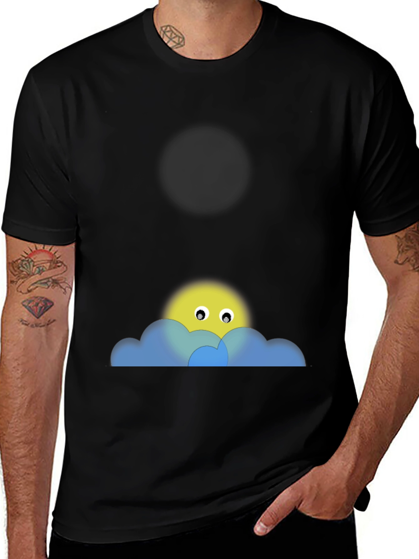 Black Tee with Peek-a-Boo Sun & Cloud Graphic