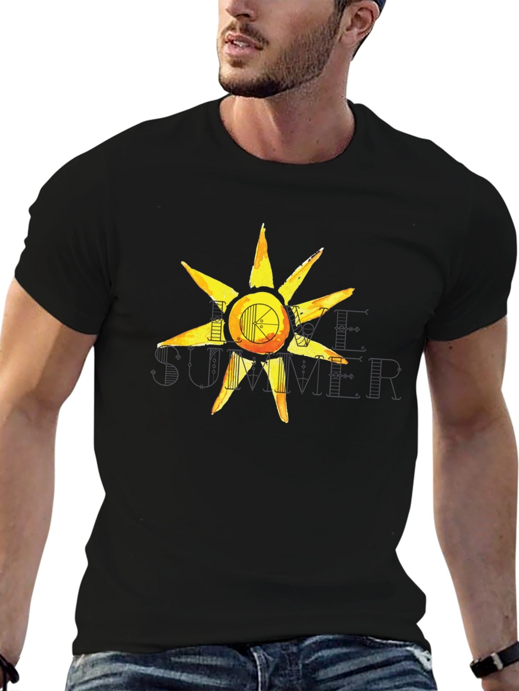 Artistic Sun Graphic Tee - Black Casual Shirt
