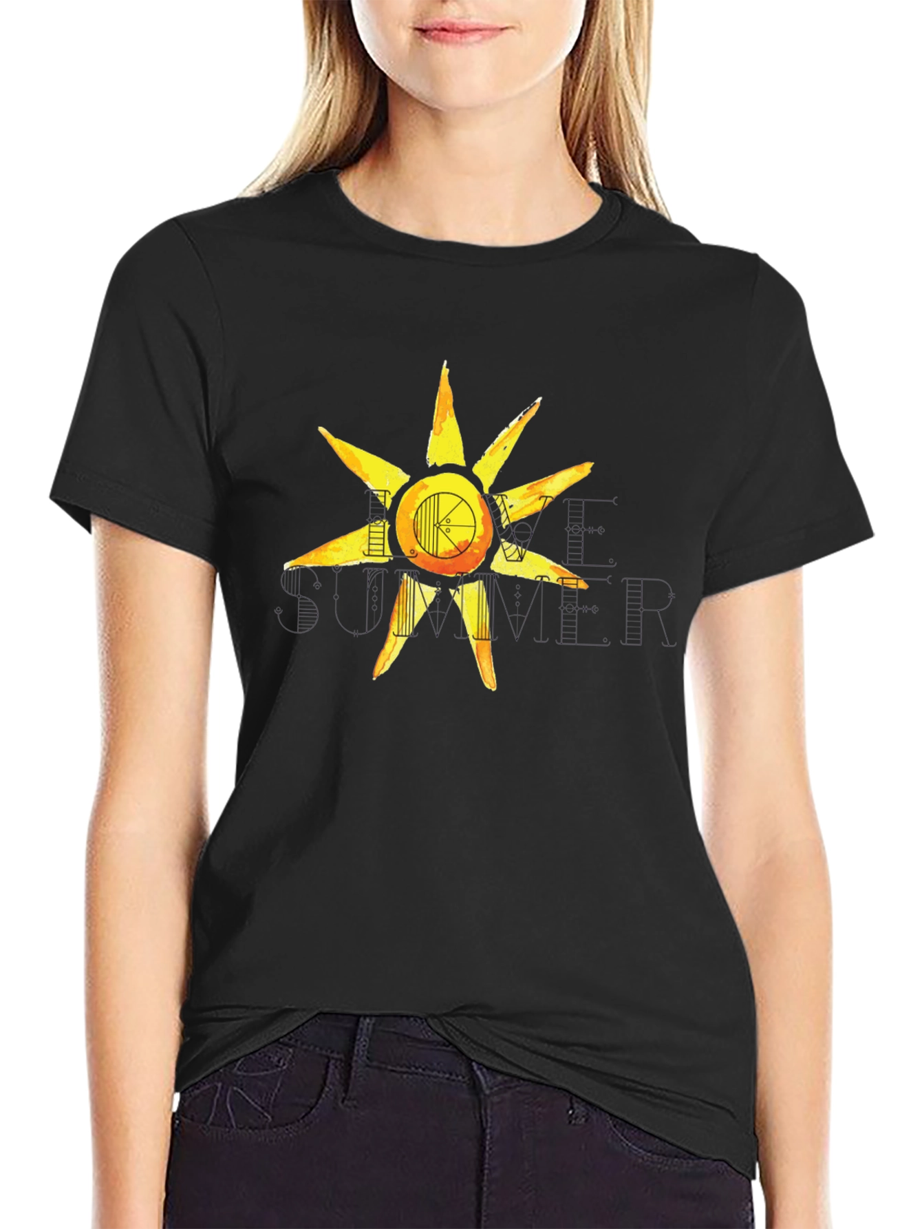 Artistic Sun Graphic Tee - Black Casual Shirt