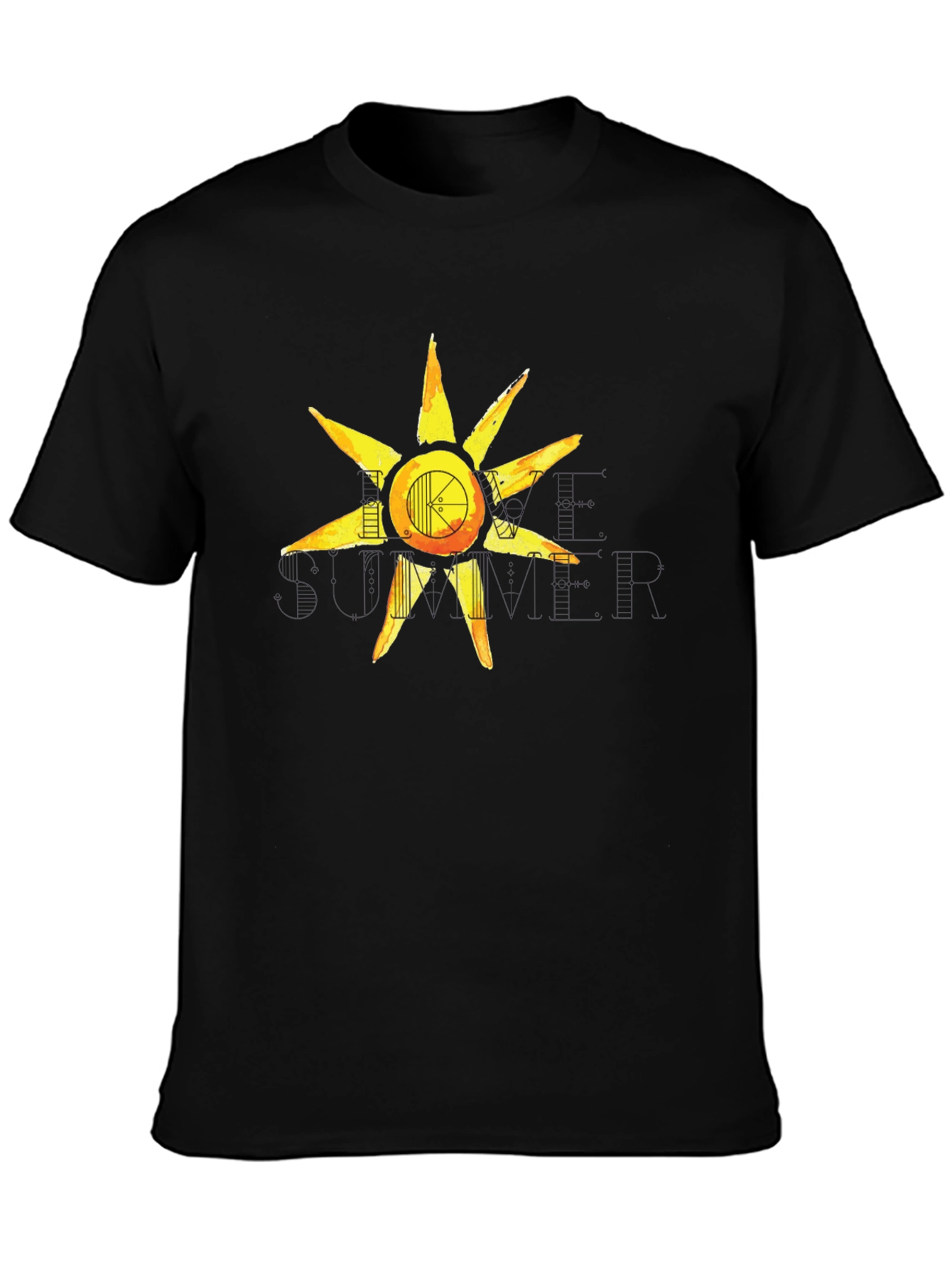 Artistic Sun Graphic Tee - Black Casual Shirt