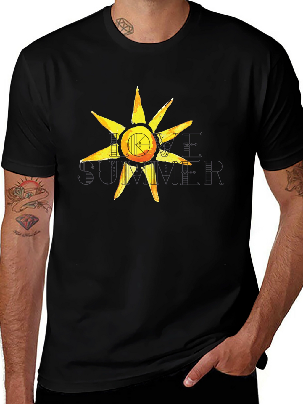 Artistic Sun Graphic Tee - Black Casual Shirt