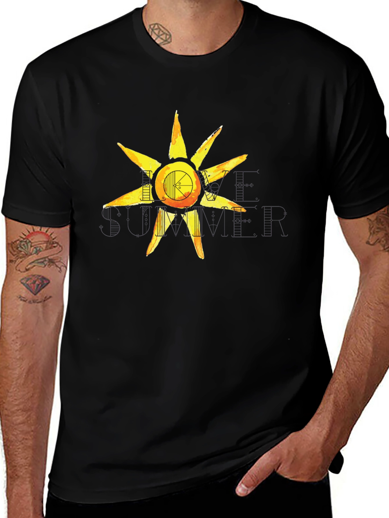 Artistic Sun Graphic Tee - Black Casual Shirt