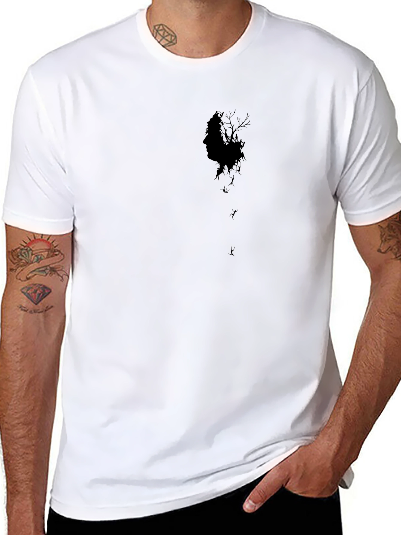 Mens Black Graphic Tee - Eerie Silhouette Design