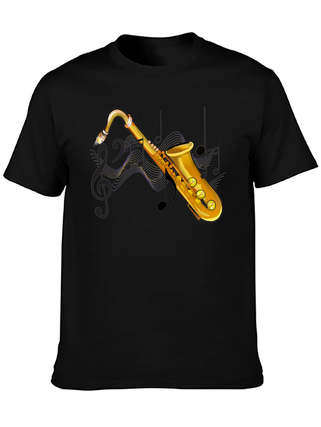 Saxophone Graphic Print Black T-Shirt