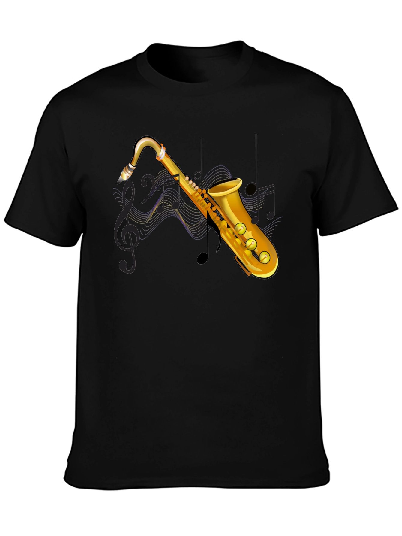Saxophone Graphic Print Black T-Shirt