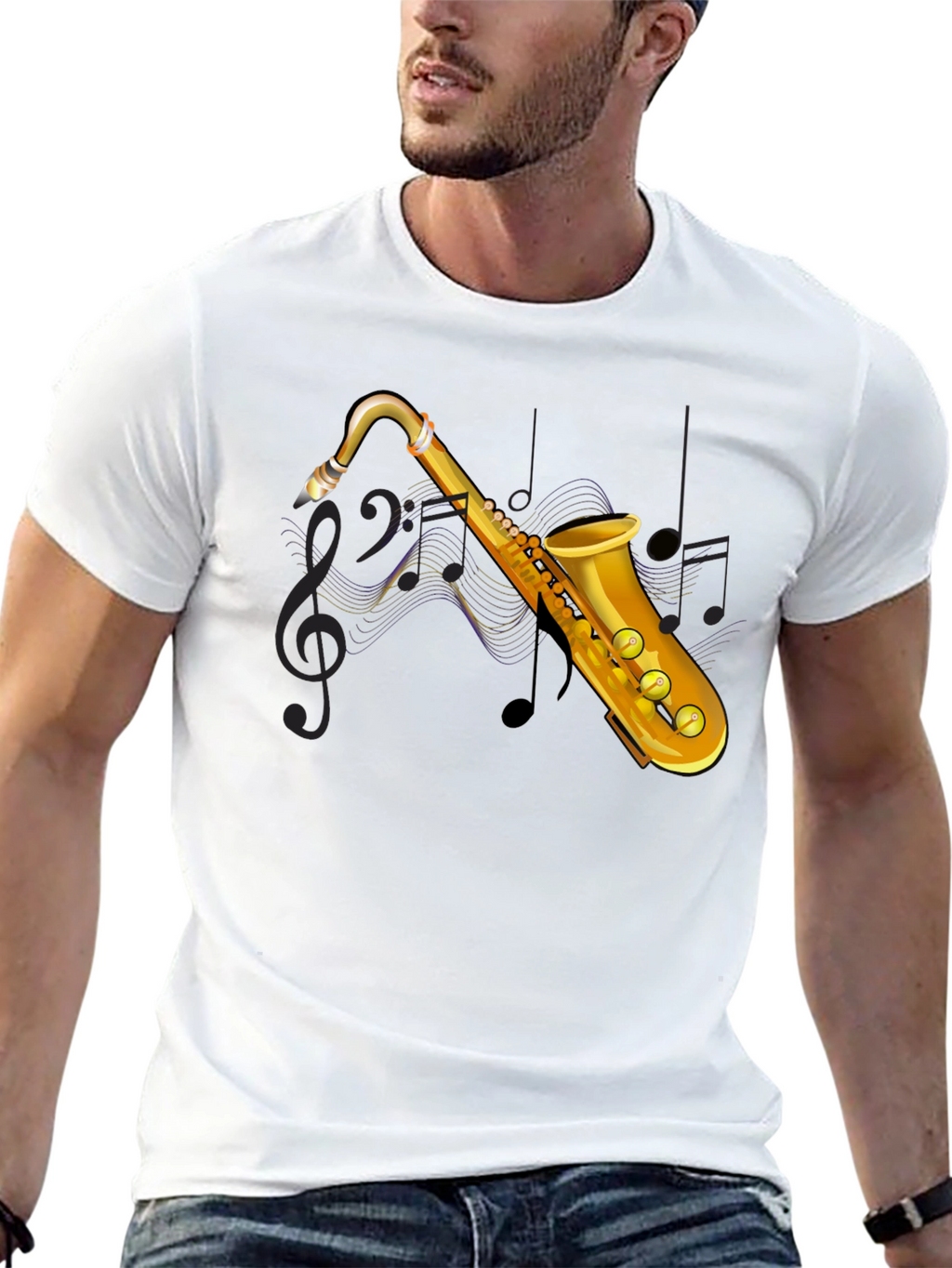 Saxophone Graphic Print Black T-Shirt