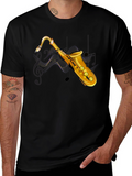 Saxophone Graphic Print Black T-Shirt