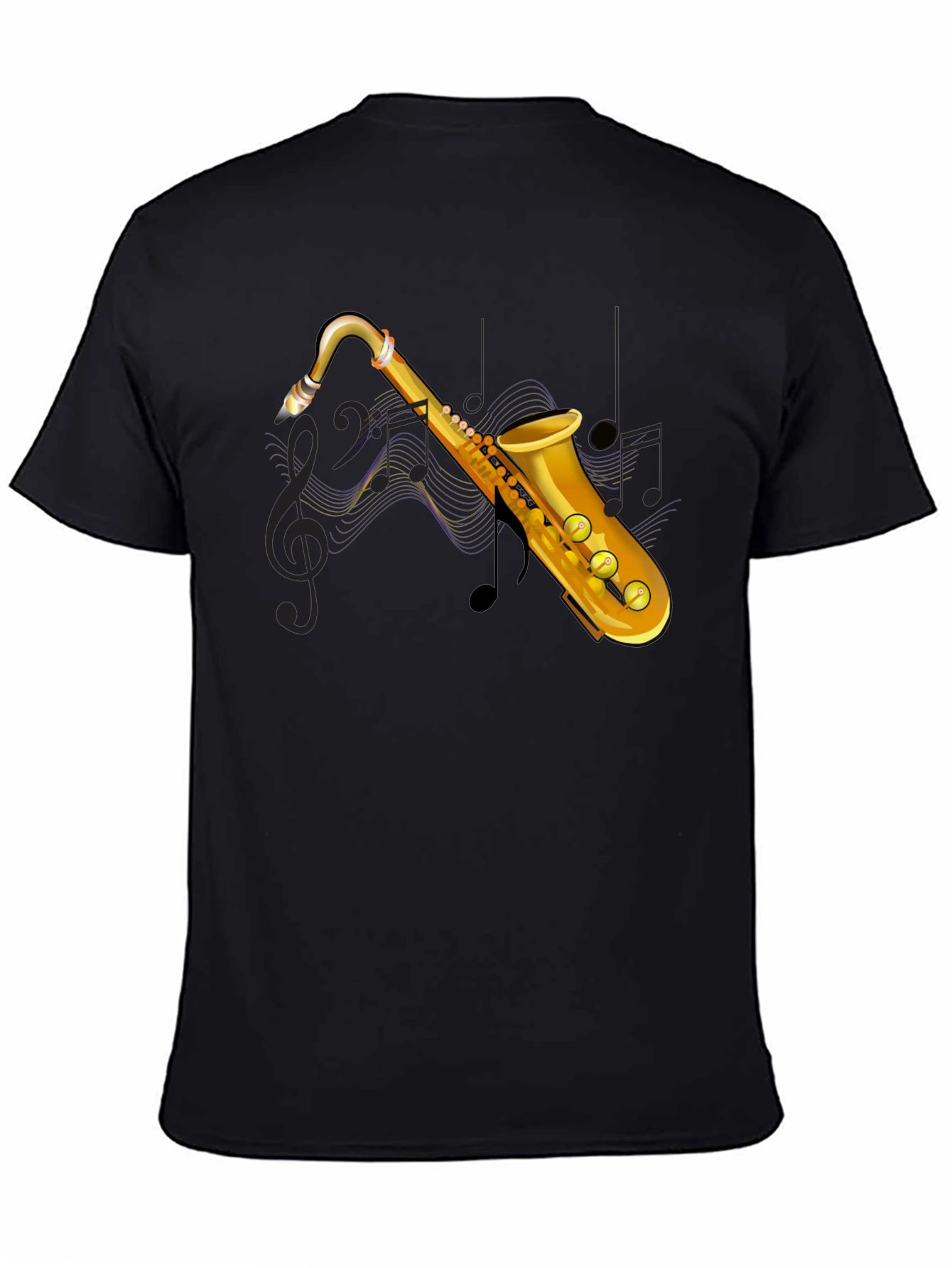 Saxophone Graphic Print Black T-Shirt