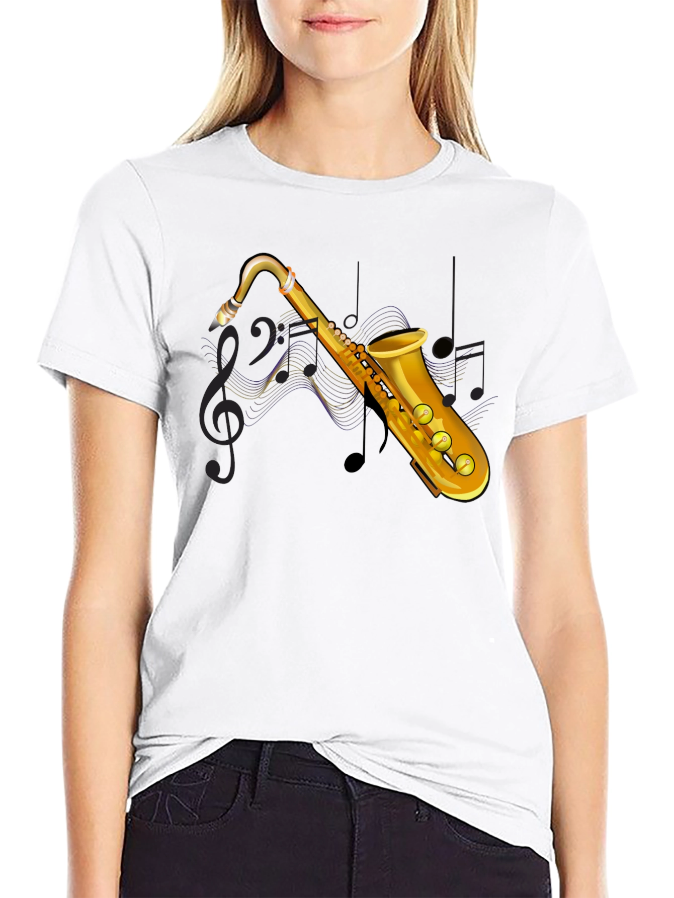 Saxophone Graphic Print Black T-Shirt