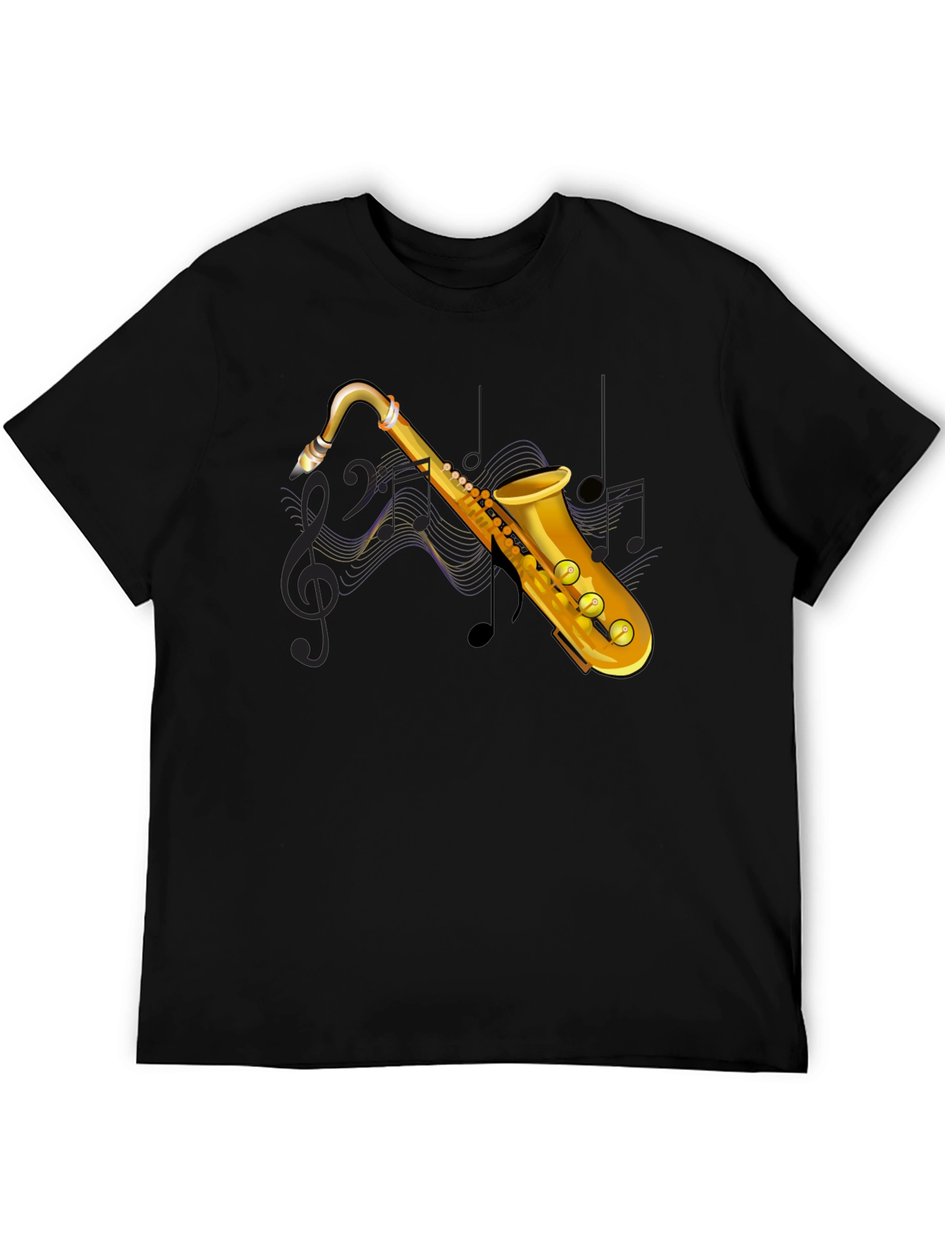 Saxophone Graphic Print Black T-Shirt