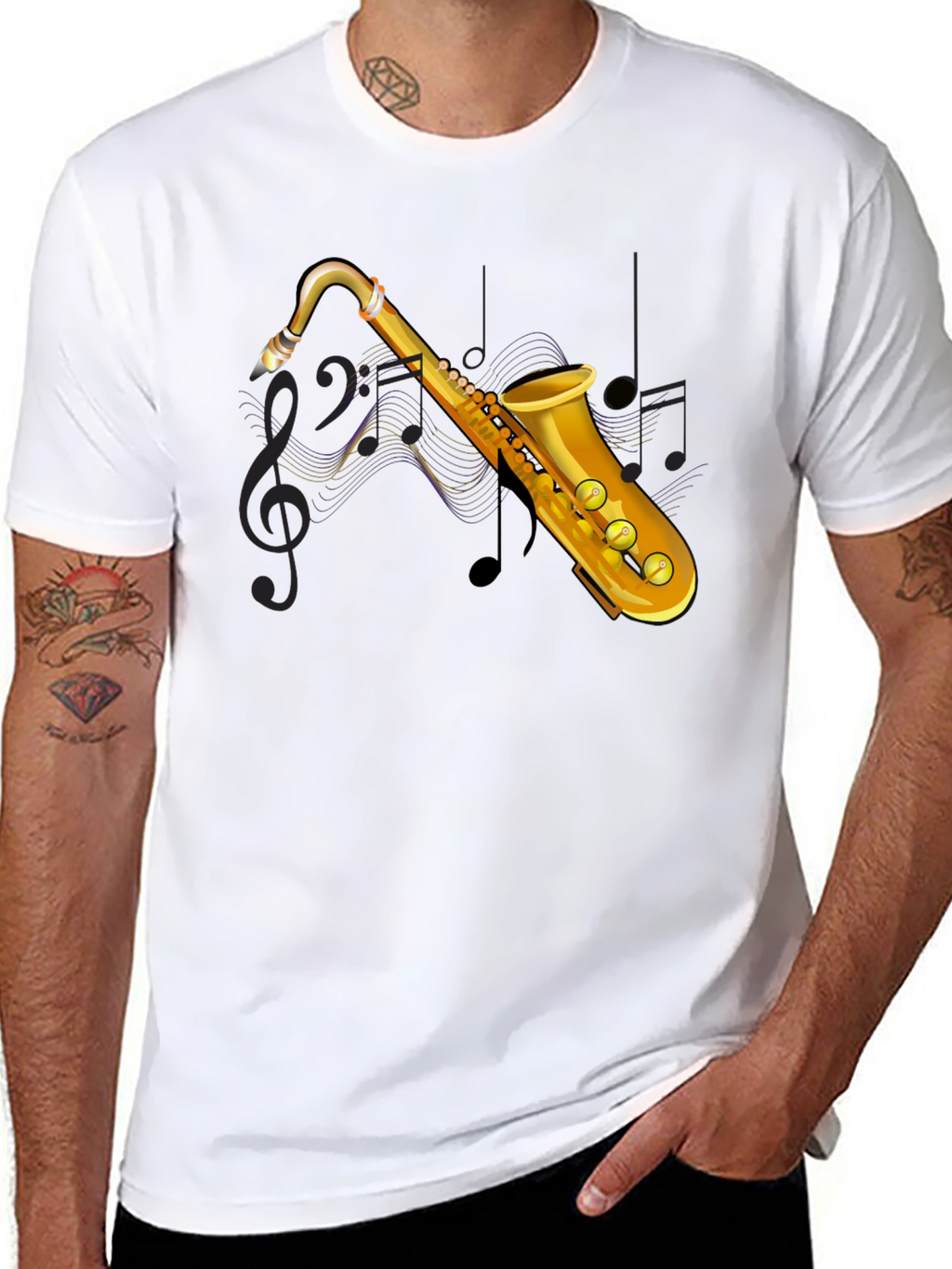 Saxophone Graphic Print Black T-Shirt