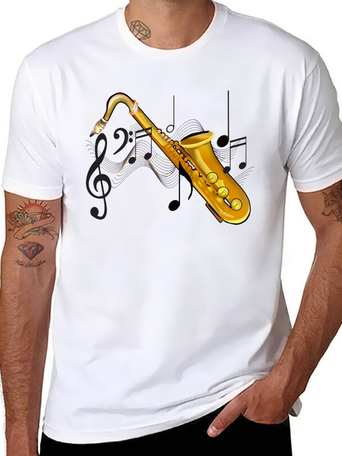 Saxophone Graphic Print Black T-Shirt