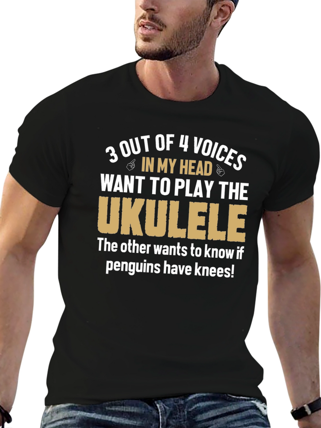 Ukulele Humor T-Shirt: Penguins Have Knees?