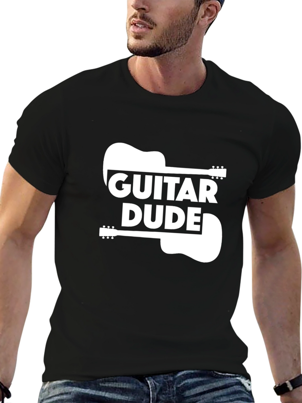 Guitar Dude Graphic Tee - Black Cotton T-Shirt