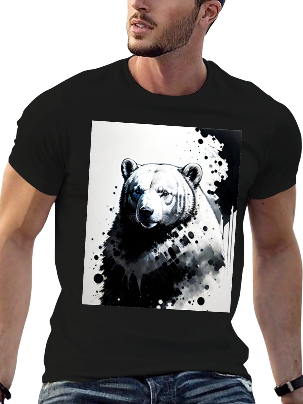 Bear Graphic Tee - Black Cotton T-Shirt