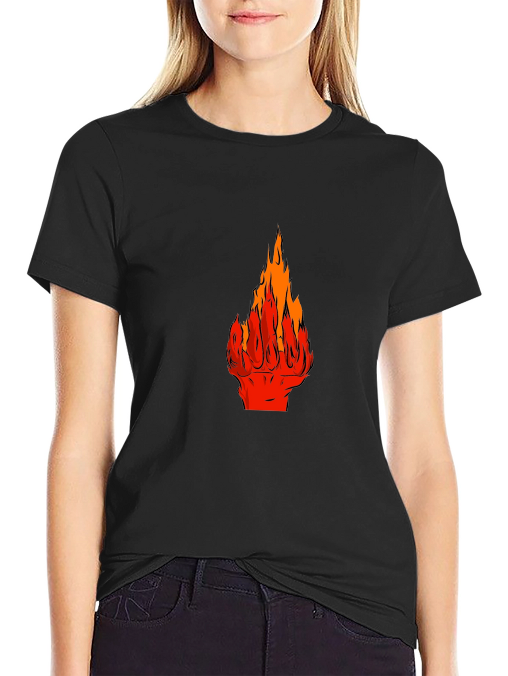 Fiery Fist Graphic Tee - Bold Black T-Shirt