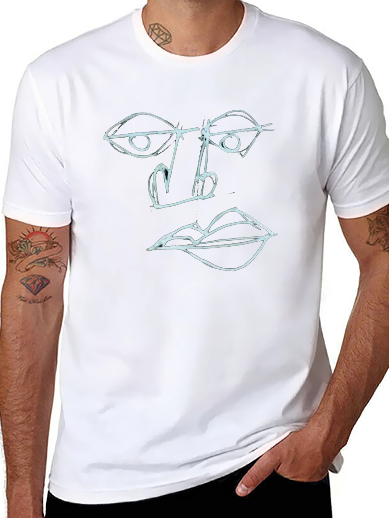 Abstract Face Art Tee - Black Cotton Graphic T-Shirt