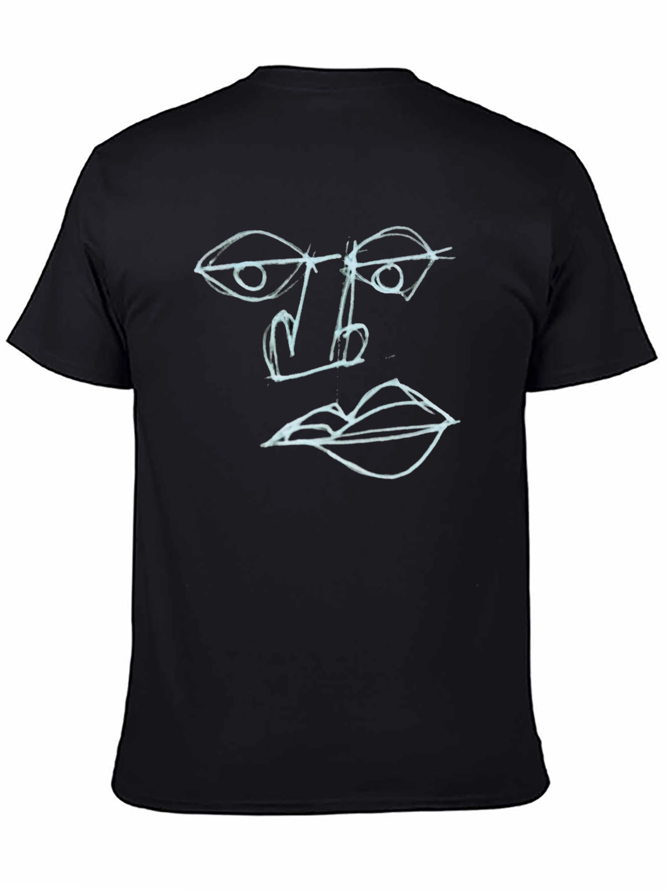 Abstract Face Art Tee - Black Cotton Graphic T-Shirt