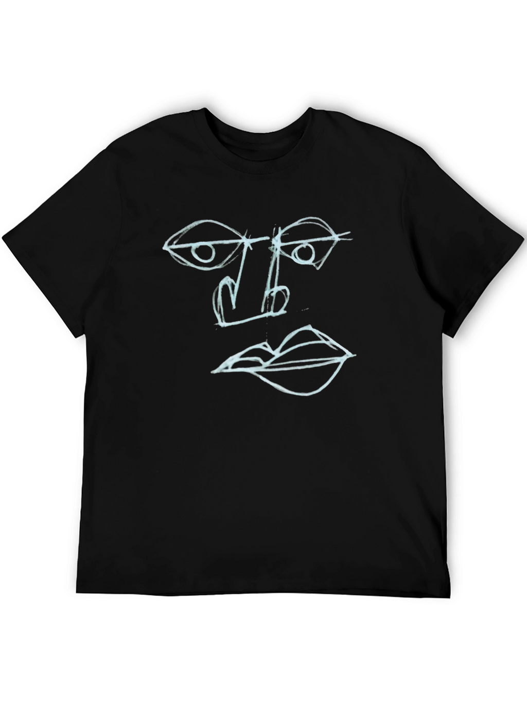 Abstract Face Art Tee - Black Cotton Graphic T-Shirt