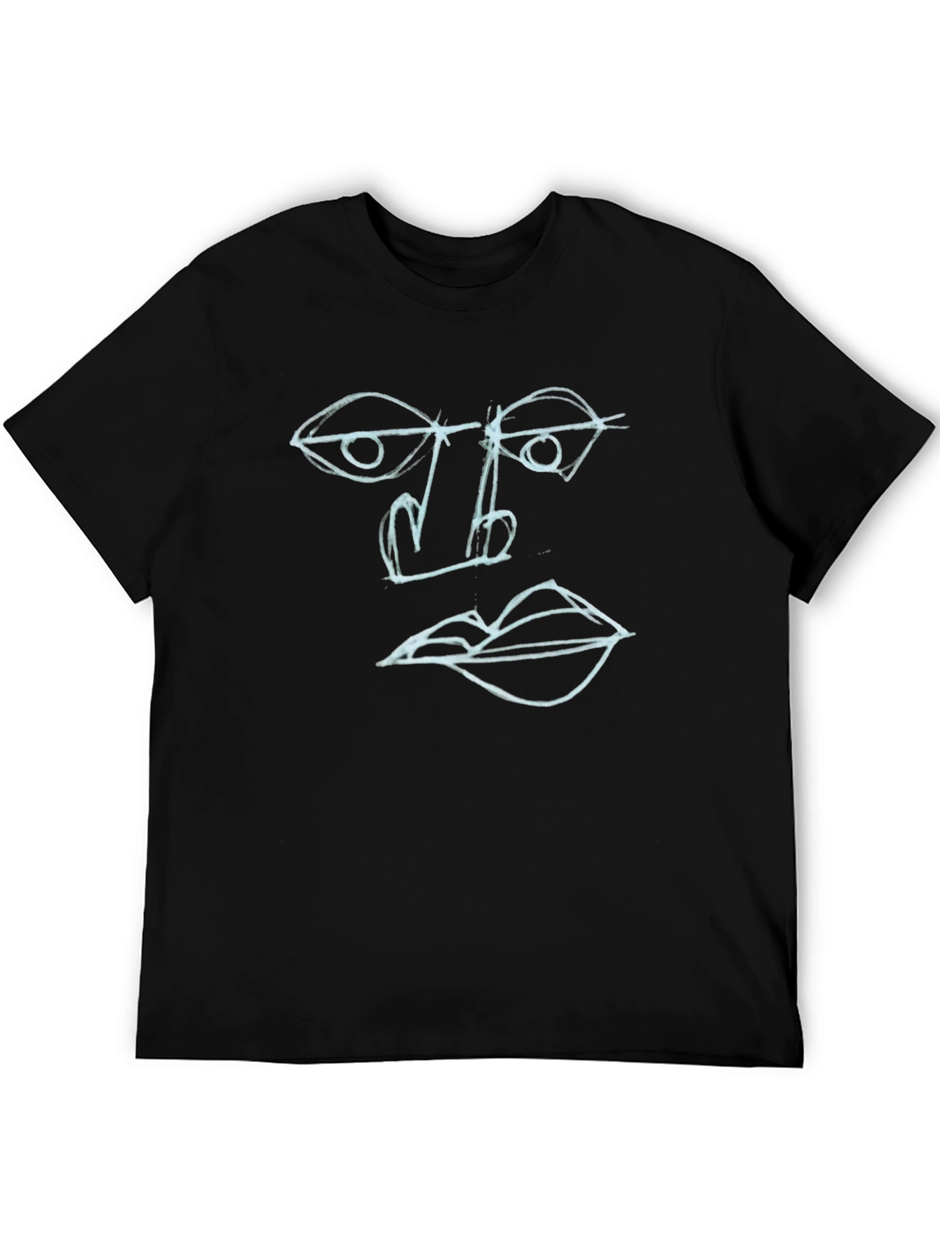 Abstract Face Art Tee - Black Cotton Graphic T-Shirt