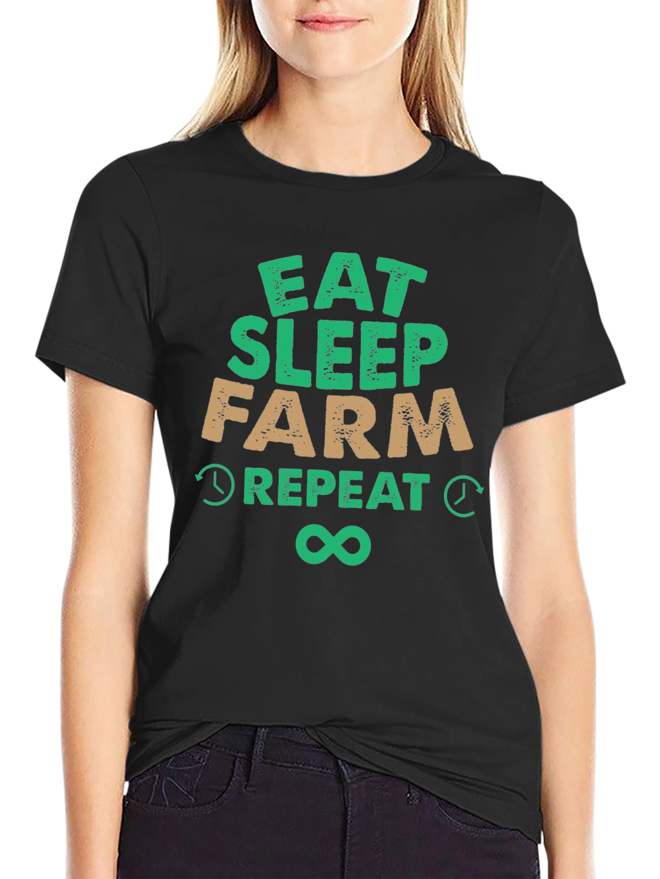 Eat Sleep Farm Repeat Black T-Shirt