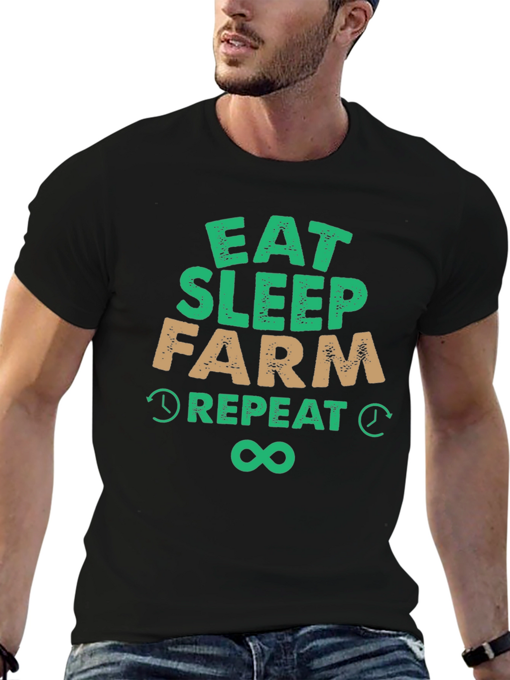 Eat Sleep Farm Repeat Black T-Shirt