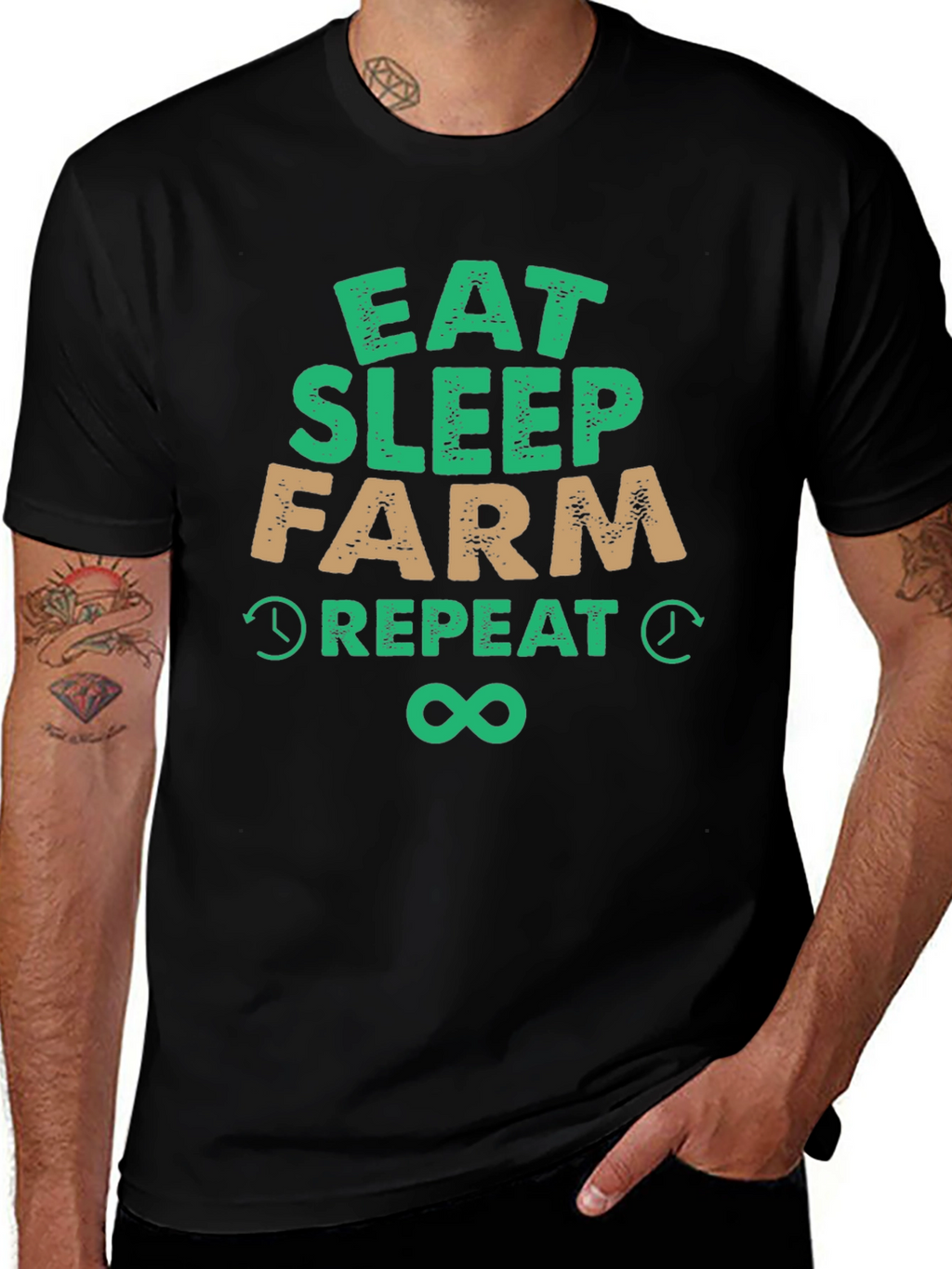 Eat Sleep Farm Repeat Black T-Shirt