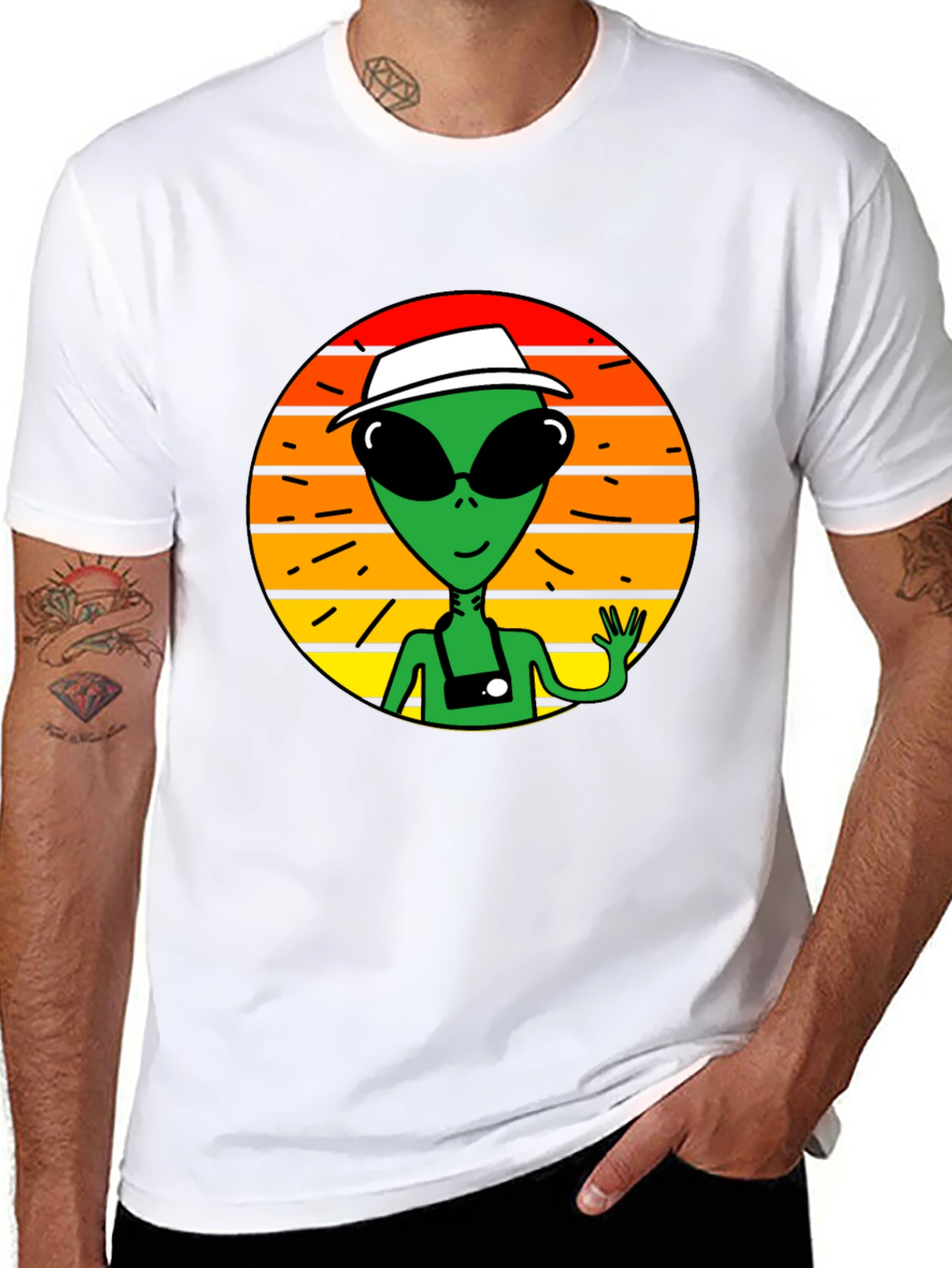 Retro Alien Graphic Tee -  Space Tourist T-Shirt