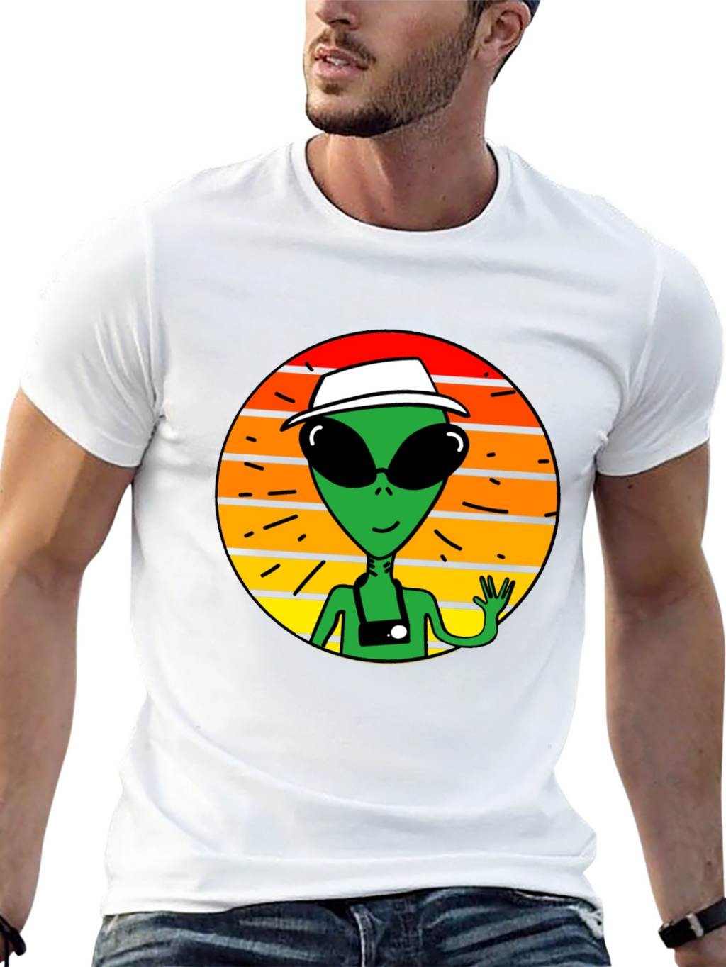 Retro Alien Graphic Tee -  Space Tourist T-Shirt