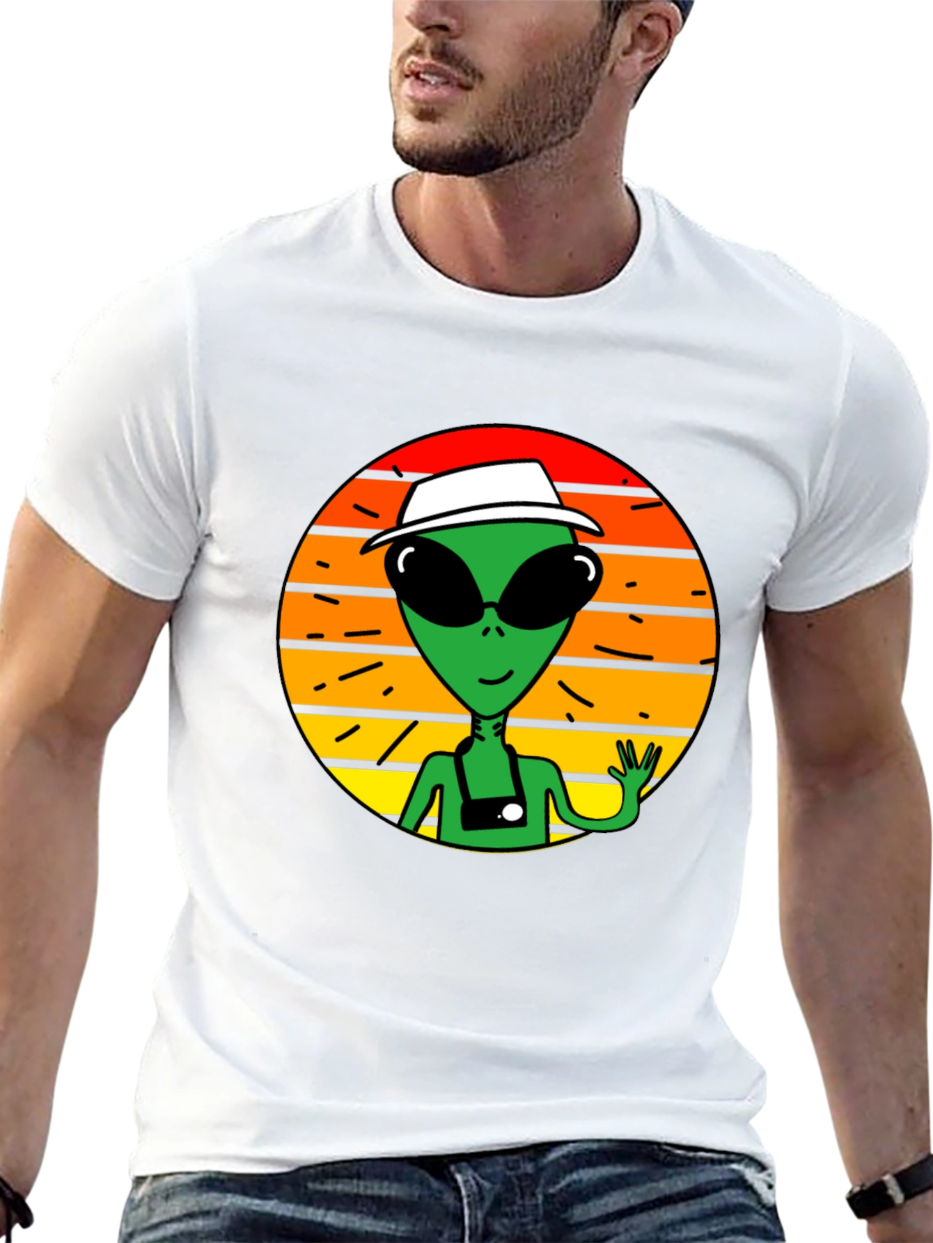 Retro Alien Graphic Tee -  Space Tourist T-Shirt
