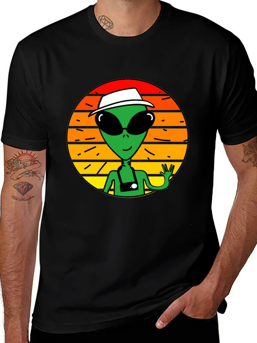 Retro Alien Graphic Tee -  Space Tourist T-Shirt