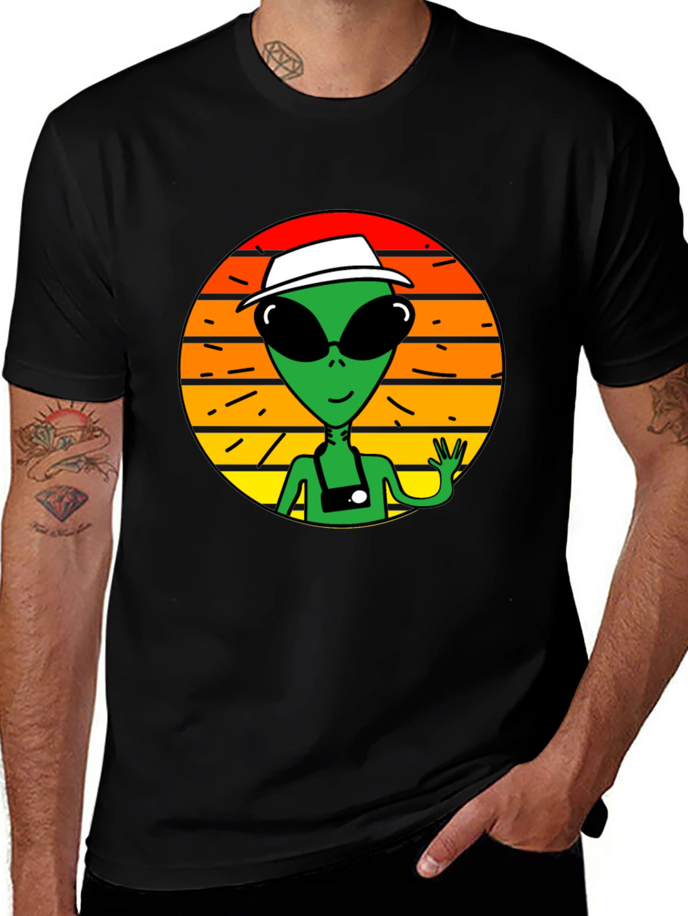 Retro Alien Graphic Tee -  Space Tourist T-Shirt